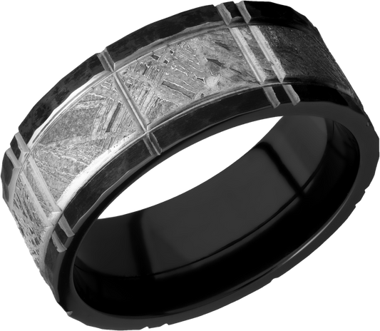 Zirconium 8mm flat band with an inlay of authentic Gibeon Meteorite