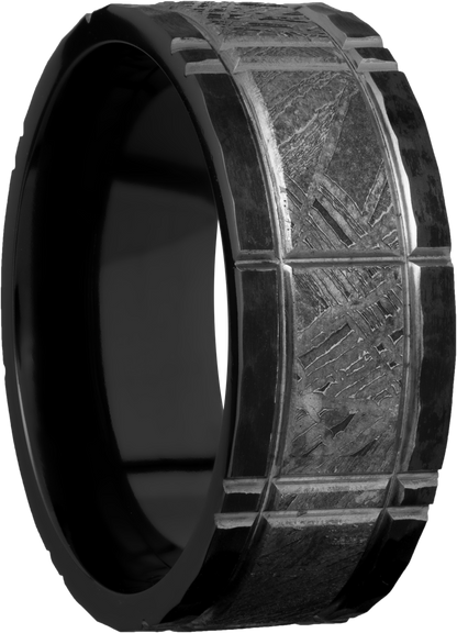 Zirconium 8mm flat band with an inlay of authentic Gibeon Meteorite