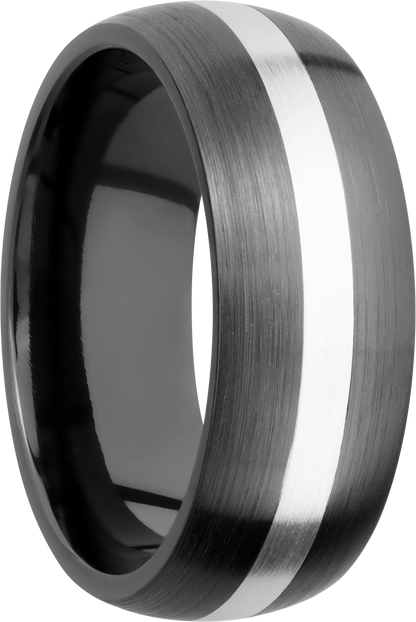 Zirconium 8mm domed band with an inlay of sterling silver