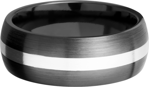 Zirconium 8mm domed band with an inlay of sterling silver