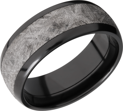 Zirconium 8mm domed band with an inlay of authentic Gibeon Meteorite