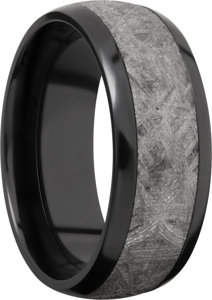 Zirconium 8mm domed band with an inlay of authentic Gibeon Meteorite