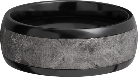 Zirconium 8mm domed band with an inlay of authentic Gibeon Meteorite