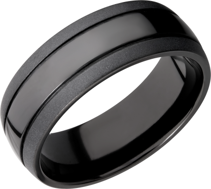 Zirconium 8mm domed band with 2, .5 mm grooves