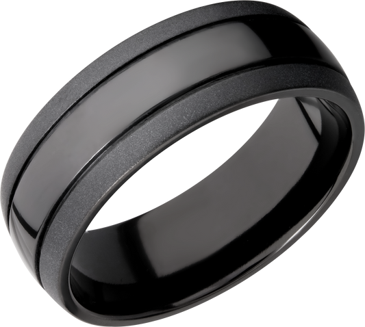 Zirconium 8mm domed band with 2, .5 mm grooves