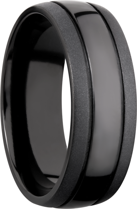 Zirconium 8mm domed band with 2, .5 mm grooves