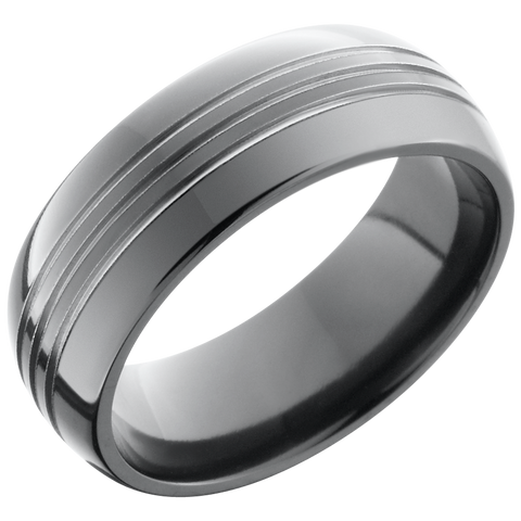 Zirconium 8mm domed band with 3, .5mm grooves