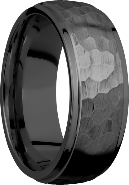 Zirconium 8mm domed band with grooved edges