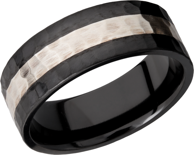Zirconium 8mm flat band with an inlay of sterling silver