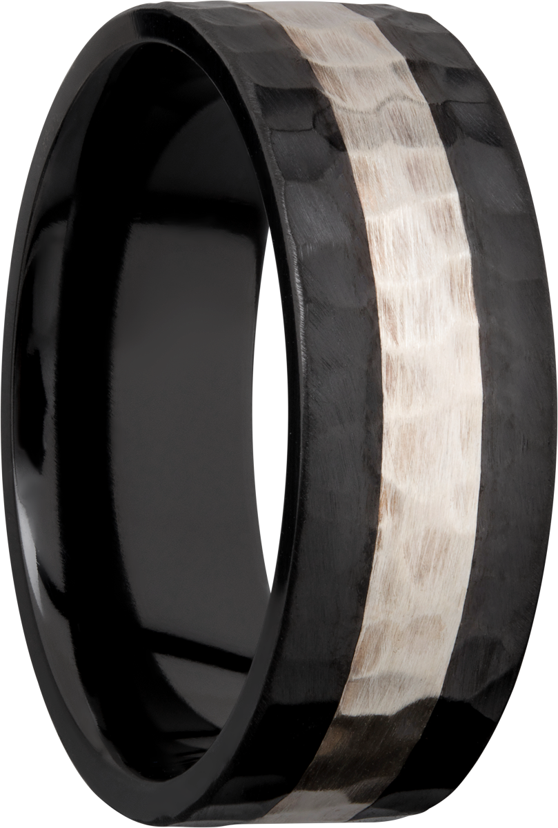 zirconium 8mm flat band with an inlay of sterling silver