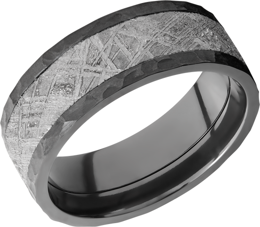 Zirconium 8mm flat band with an inlay of authentic Gibeon Meteorite