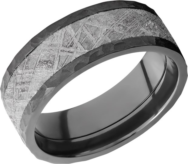 Zirconium 8mm flat band with an inlay of authentic Gibeon Meteorite