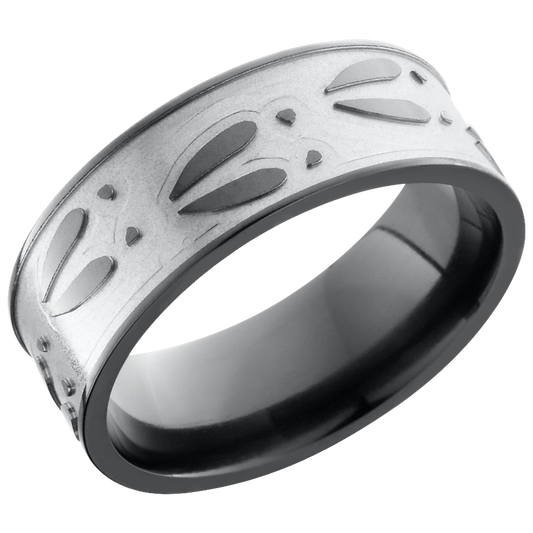 Zirconium 8mm flat band with a laser-carved deer track pattern