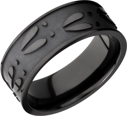 Zirconium 8mm flat band with a laser-carved deer track pattern