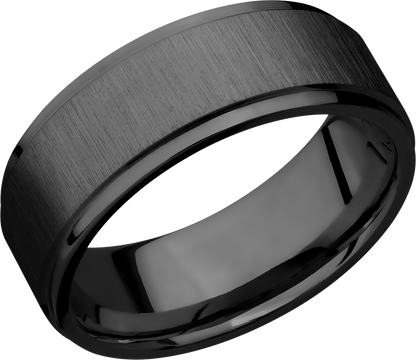 Zirconium 8mm flat band with grooved edges