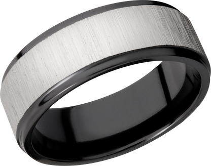 Zirconium 8mm flat band with grooved edges