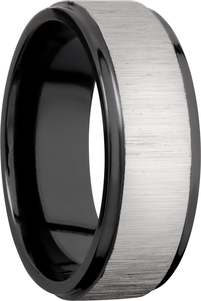 zirconium 8mm flat band with grooved edges