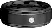 Zirconium 8mm flat band with slightly rounded edges and a flush-set .07ct diamond