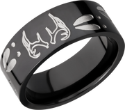 Zirconium 9mm flat band with a laser-carved deer track pattern
