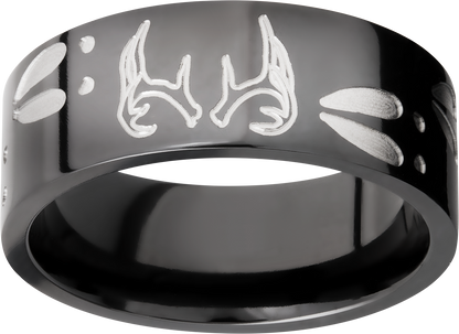 Zirconium 9mm flat band with a laser-carved deer track pattern