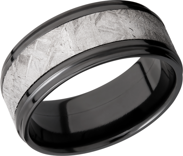 Zirconium 9mm flat band with an inlay of authentic Gibeon Meteorite