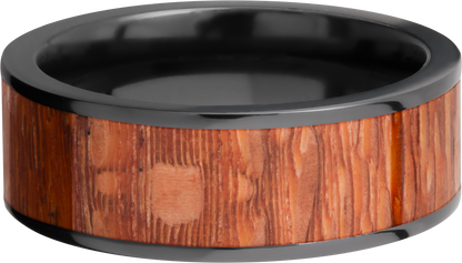 Zirconium 8mm flat band with an inlay of Leopard wood